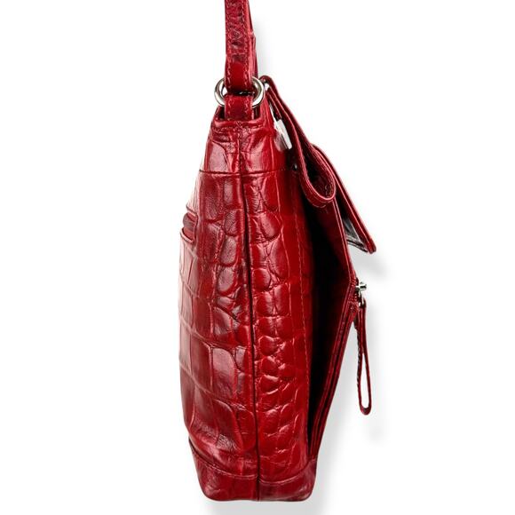 90's designer red crocodile leather bag by MICHAEL ROME DESIGNS - Picture 3 of 16
